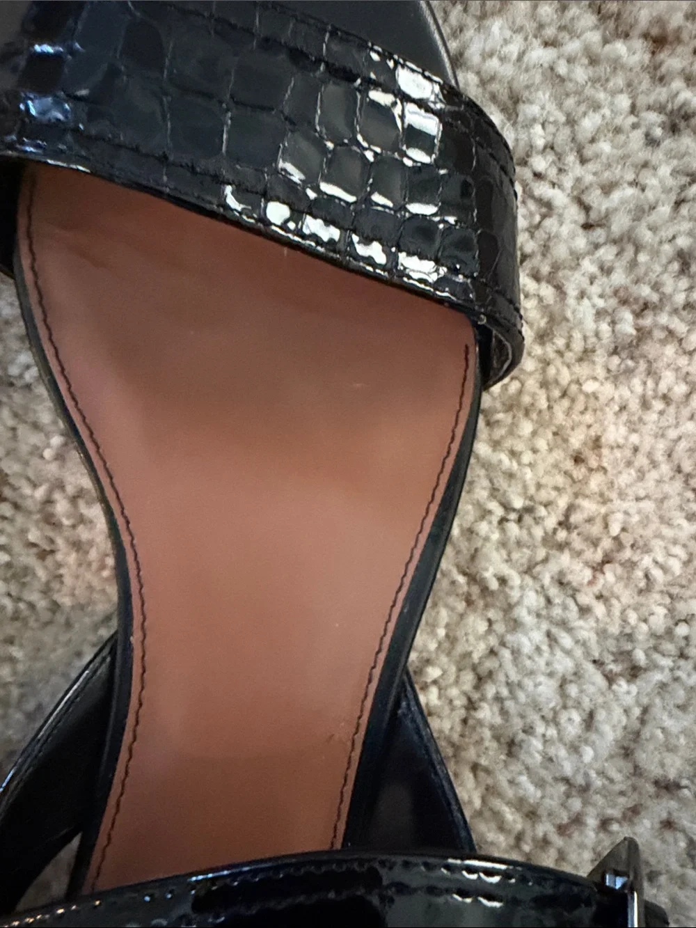 Donald J. Pliner Black Patent Leather Two-Strap Slingback Sandals